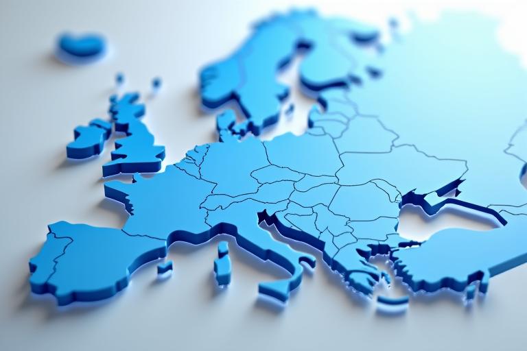 EUの地図上にCEマーキングやRoHS、REACHといった規制アイコンが重ねられたグラフィック